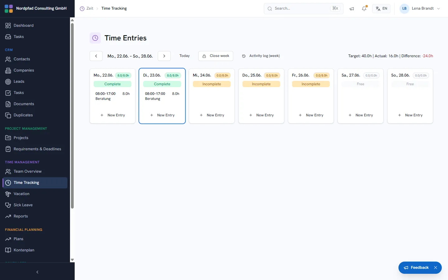 Clock in live or add entries later.